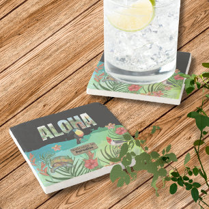 Customizable Aloha Tropical Paradise Stone Coaster