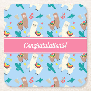 Customizable Alpaca/Llama Event Square Paper Coaster