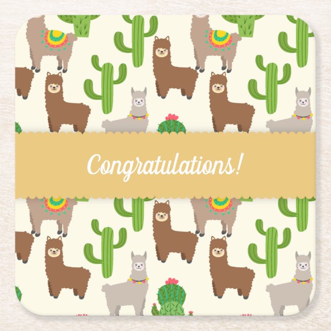 Customizable Alpaca/Llama Event Square Paper Coaster (Front)
