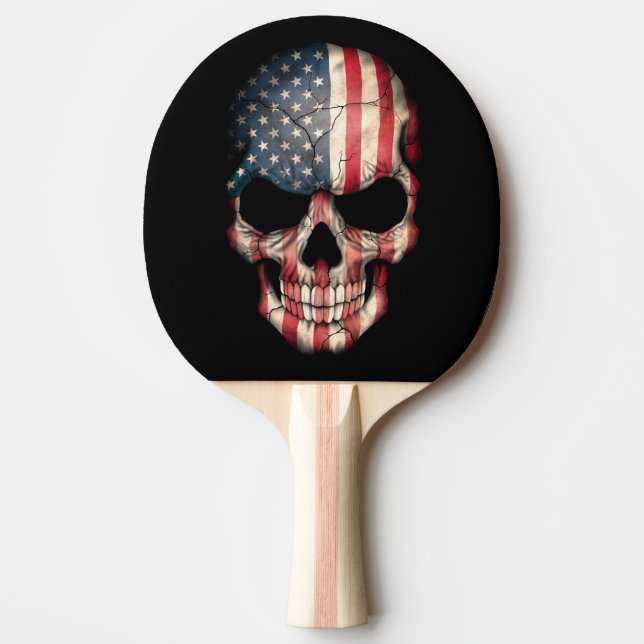 Customizable American Flag Skull Ping Pong Paddle (Front)