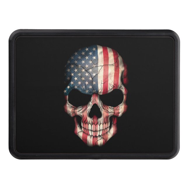 Customizable American Flag Skull Trailer Hitch Cover (Front)