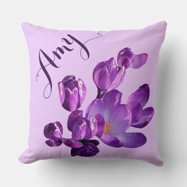 Customizable Amy name pretty purple crocus floral Throw Pillow (Front)