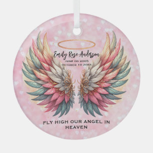 Customizable Angel Wings Memorial  Glass Ornament
