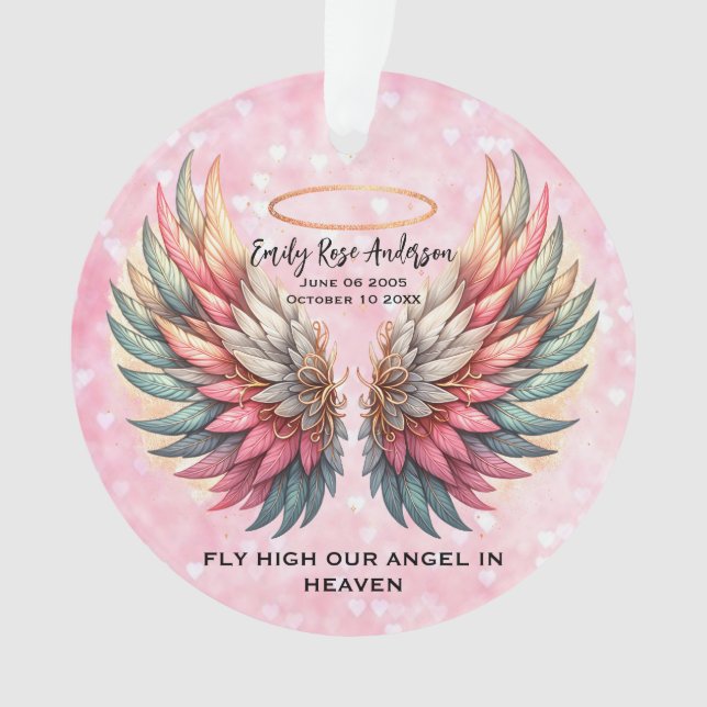 Customizable Angel Wings Memorial  Ornament (Front)