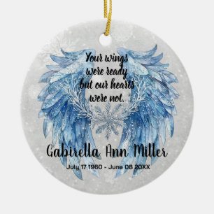Customizable Angel Wings Memorial with Snowflake Ceramic Ornament