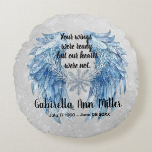Customizable Angel Wings Memorial with Snowflake Round Pillow