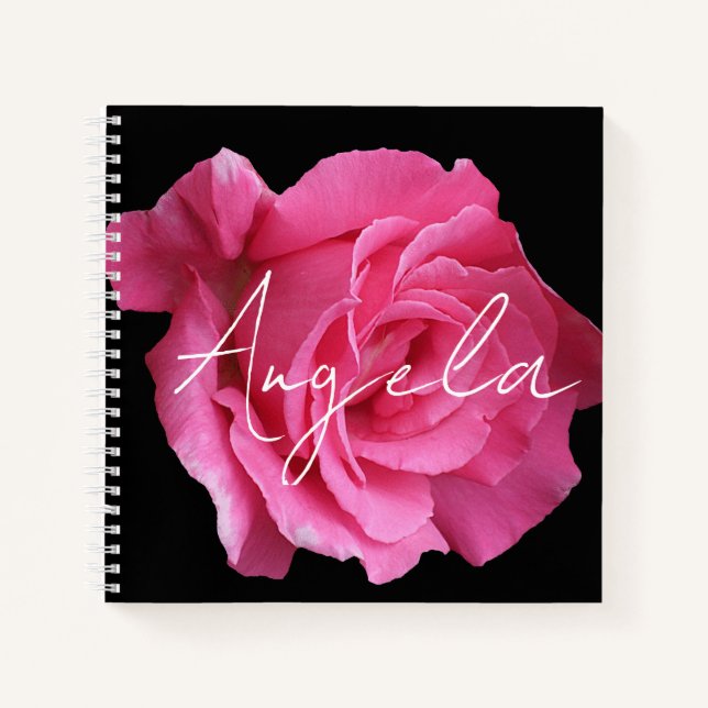Customizable Angela name pretty pink rose floral Notebook (Front)