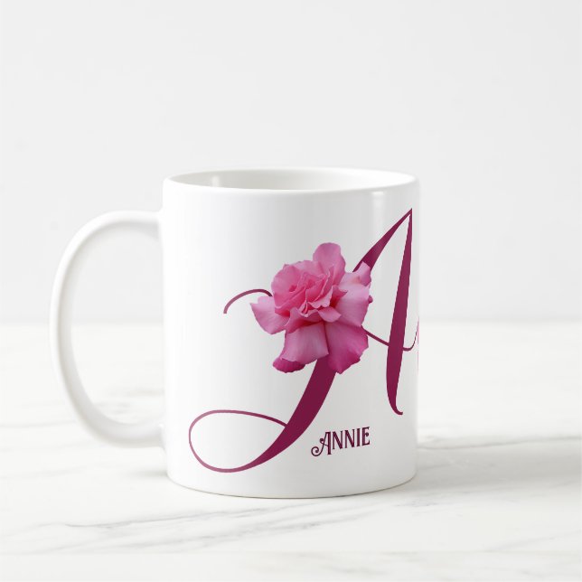 Customizable Annie name pretty pink rose floral  Coffee Mug (Left)