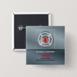Customizable, Anniversary with Fire Department 2 Inch Square Button