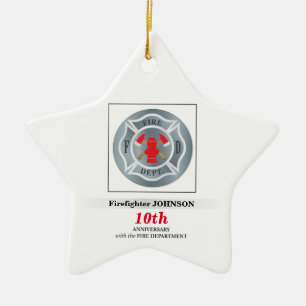 Customizable, Anniversary with Fire Department Ceramic Ornament