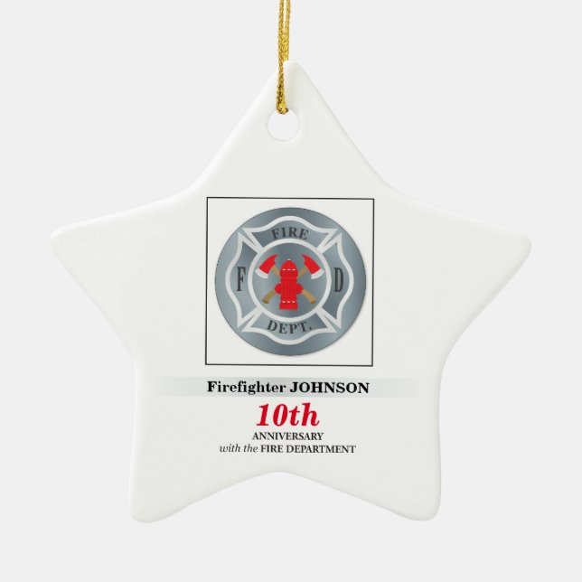 Customizable, Anniversary with Fire Department Ceramic Ornament (Front)