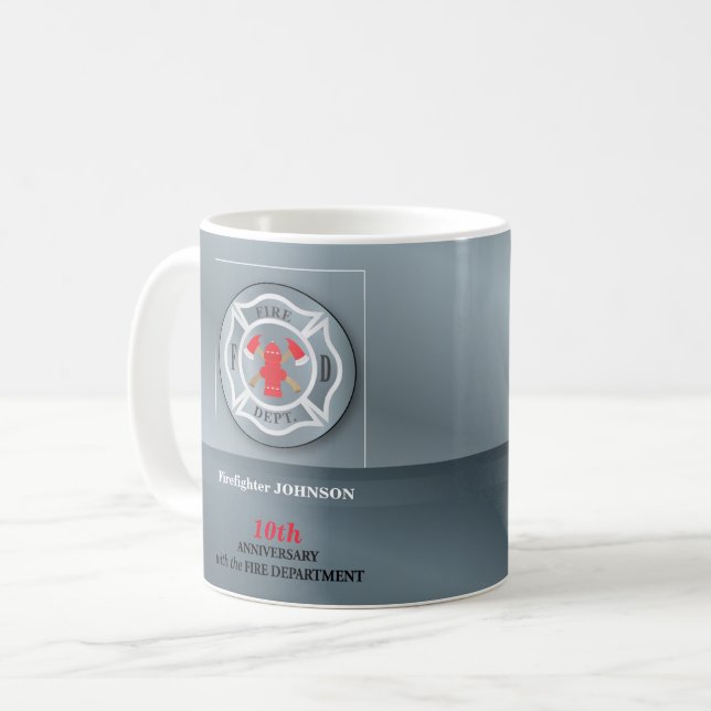 Customizable, Anniversary with Fire Department Coffee Mug (Front Left)