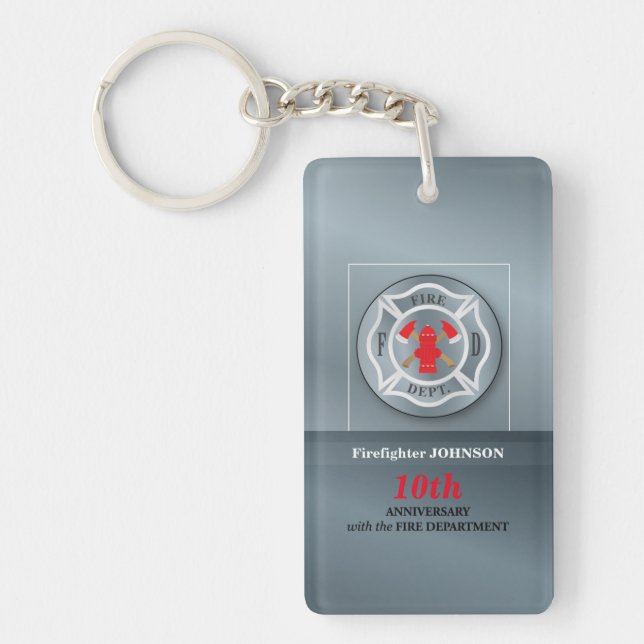 Customizable, Anniversary with Fire Department Keychain (Front)