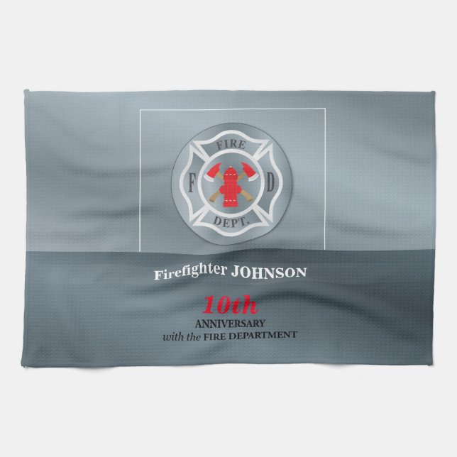Customizable, Anniversary with Fire Department Kitchen Towel (Horizontal)