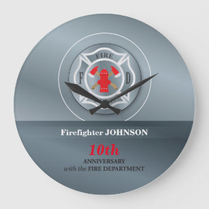 Customizable, Anniversary with Fire Department Large Clock