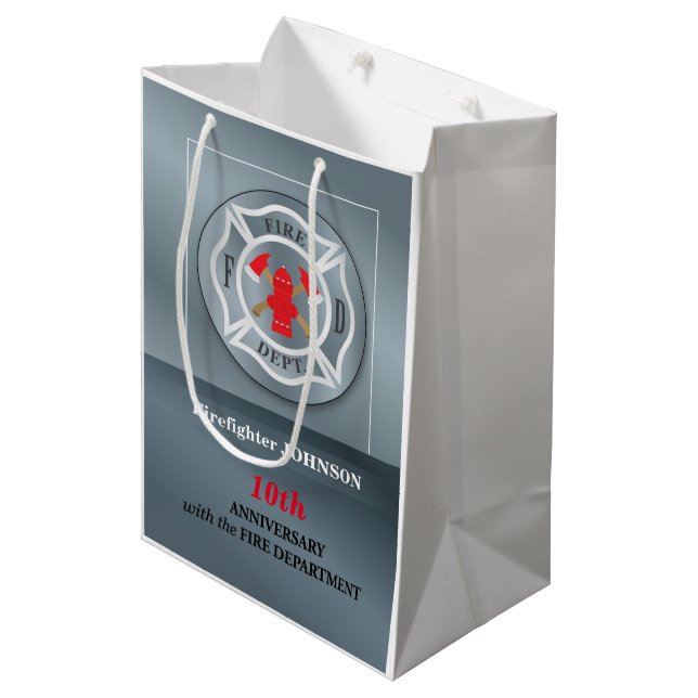 Customizable, Anniversary with Fire Department Medium Gift Bag (Front Angled)
