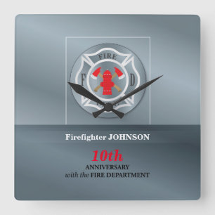 Customizable, Anniversary with Fire Department Square Wall Clock