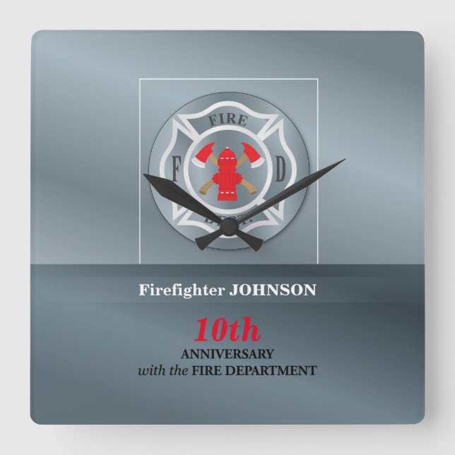 Customizable, Anniversary with Fire Department Square Wall Clock (Front)