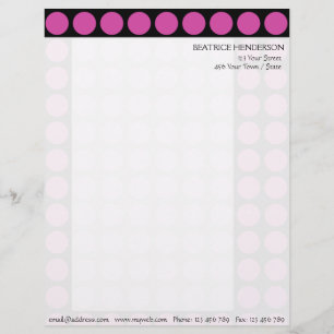 Customizable any Colour Polka Dots Pattern on Blac Letterhead