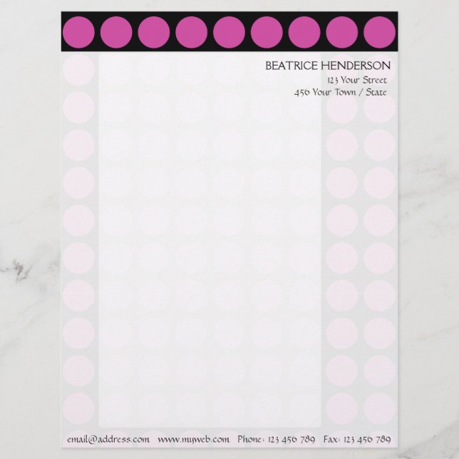 Customizable any Colour Polka Dots Pattern on Blac Letterhead (Front)