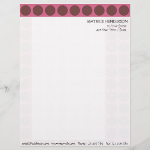 Customizable any Colour Polka Dots Pattern on Pink Letterhead