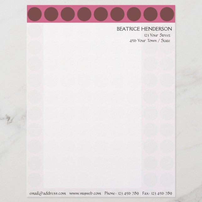 Customizable any Colour Polka Dots Pattern on Pink Letterhead (Front)