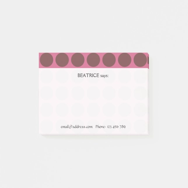 Customizable any Colour Polka Dots Pattern on Pink Post-it Notes (Front)