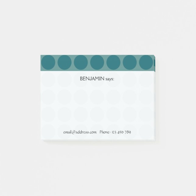 Customizable any Colour Polka Dots Pattern on Teal Post-it Notes (Front)