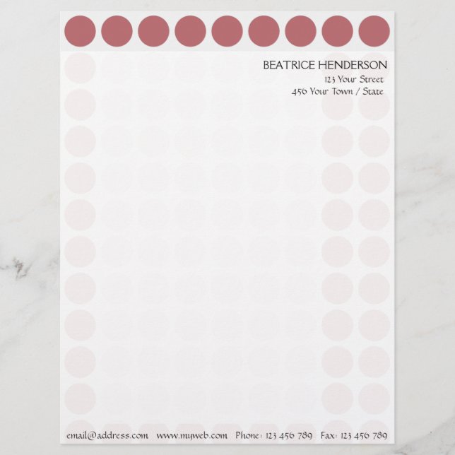 Customizable any Colour Polka Dots Pattern on Whit Letterhead (Front)