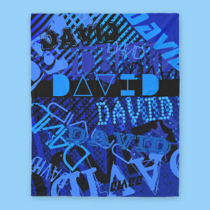 Customizable Any Name or Word Blue & Black Fleece Blanket