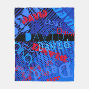 Customizable Any Name or Word Blue Black & Red Fleece Blanket