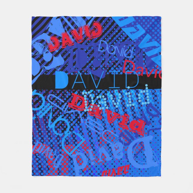 Customizable Any Name or Word | Blue Black & Red Fleece Blanket (Front)