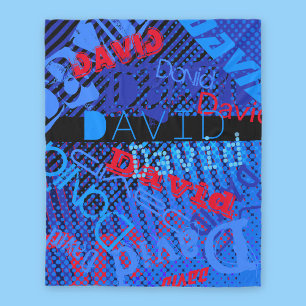 Customizable Any Name or Word Blue Black & Red Fleece Blanket