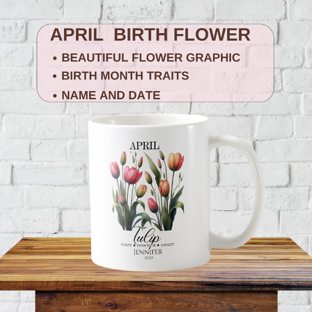 Customizable April Birthday Flower Tulips Coffee Mug (Creator Uploaded)