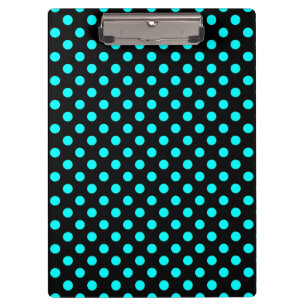 Customizable Aqua Blue on Black Polka Dots Clipboard
