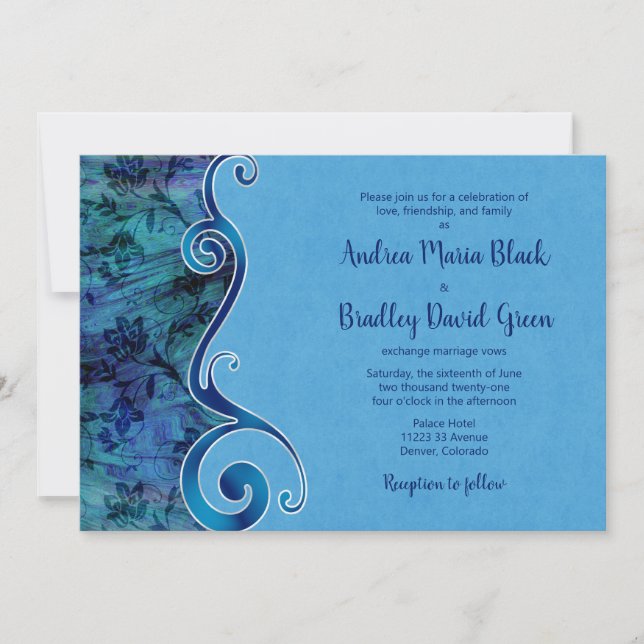 Customizable Aqua Blue Wedding Invitation (Front)