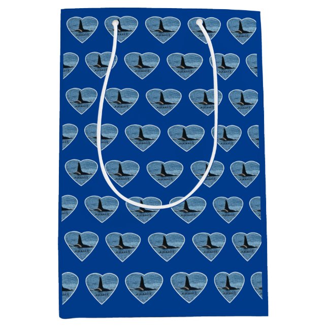 Customizable Aquarius Orca Killer Whale Navy Blue Medium Gift Bag (Front)