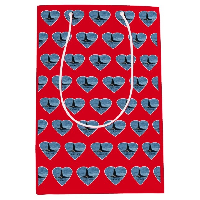 Customizable Aquarius Orca Killer Whale Red Medium Gift Bag (Front)