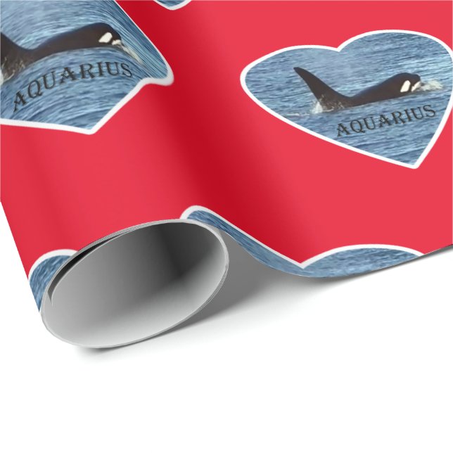 Customizable Aquarius Orca Killer Whale Red Wrapping Paper (Roll Corner)