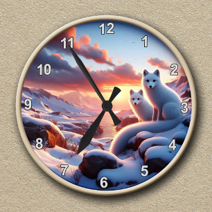 Customizable Arctic Fox Winter Landscape Clock