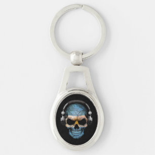 Customizable Argentine Dj Skull with Headphones Keychain