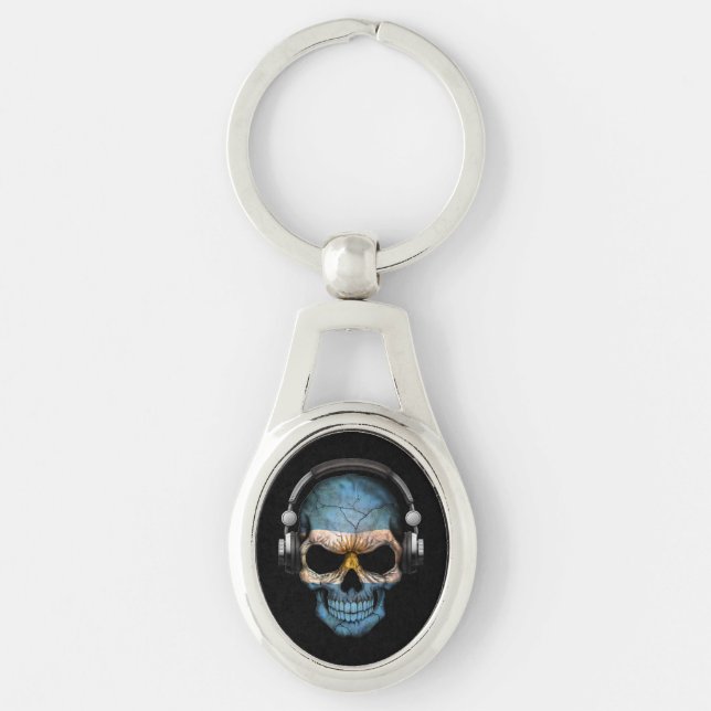 Customizable Argentine Dj Skull with Headphones Keychain (Front)