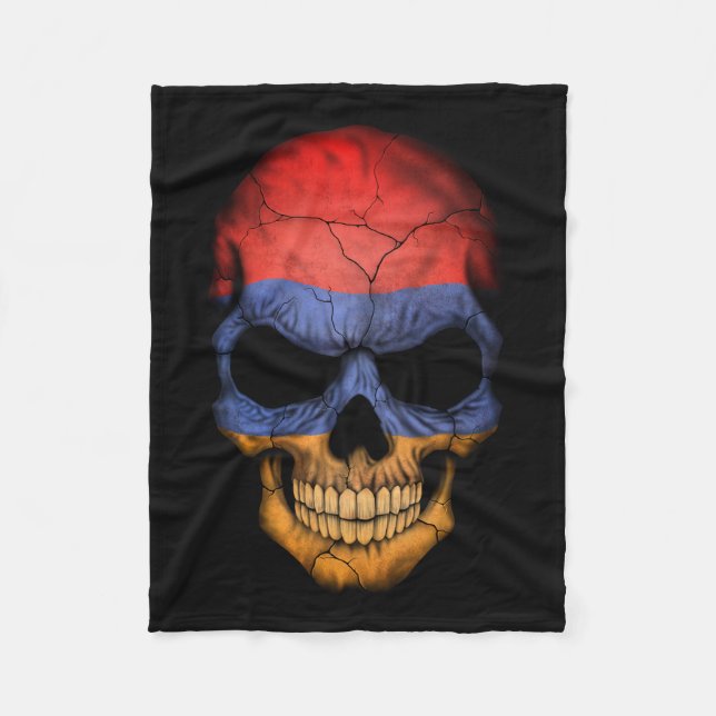 Customizable Armenian Flag Skull Fleece Blanket (Front)