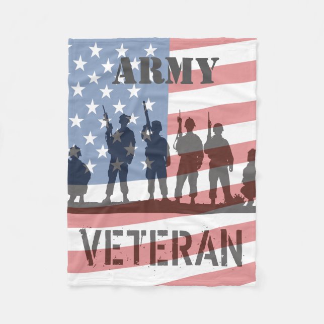 Customizable Army Veteran with Flag Fleece Blanket (Front)