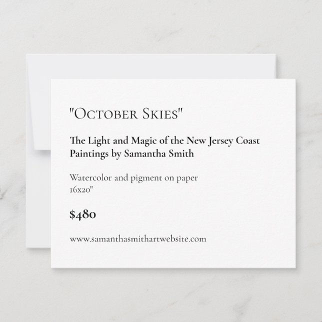 Customizable Art Show Display Cards Labels (Front)