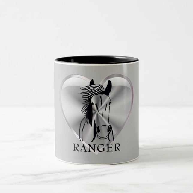Customizable Artistic Silver Heart Horse Mug (Center)