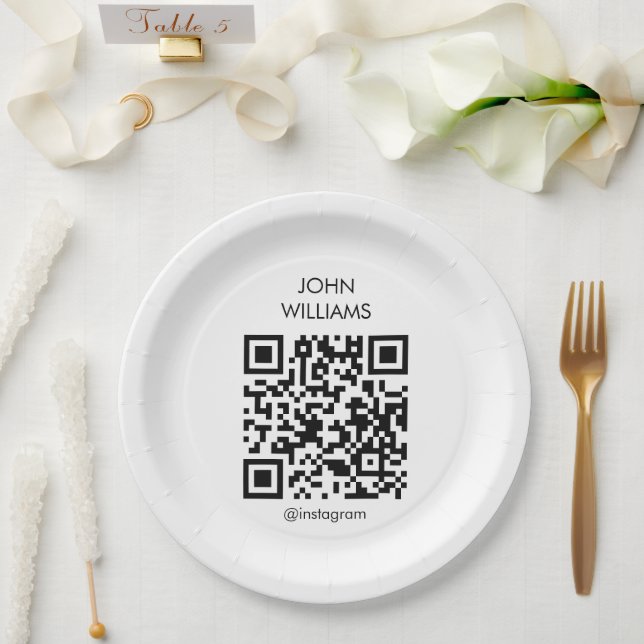 Customizable Artist's Exhibition Opening QR Code Paper Plate (Wedding)