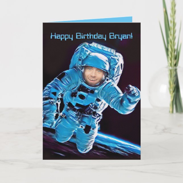 Customizable Astronaut In Space Photo Birthday Card (Front)
