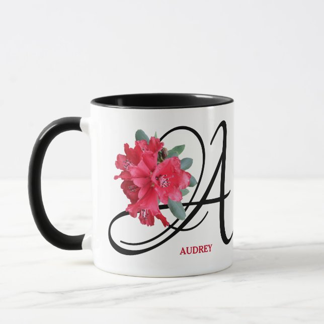 Customizable Audrey name red flowers trendy boho  Mug (Left)