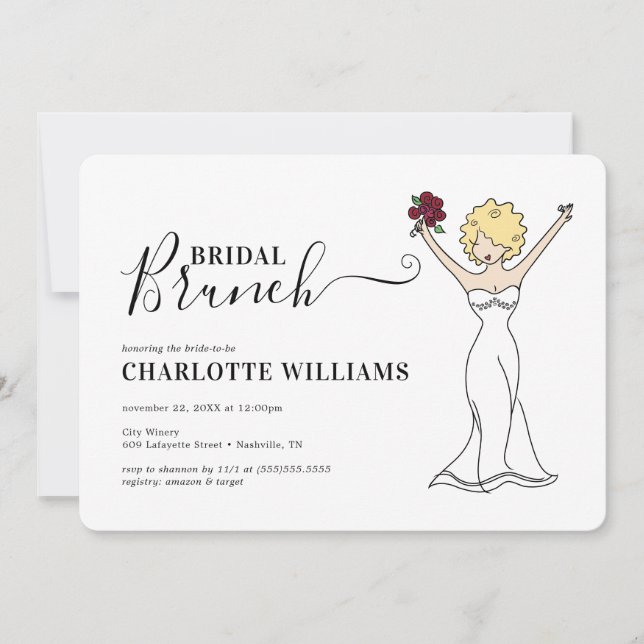 Customizable Avatar Bridal Brunch | Curly Hair Invitation (Front)